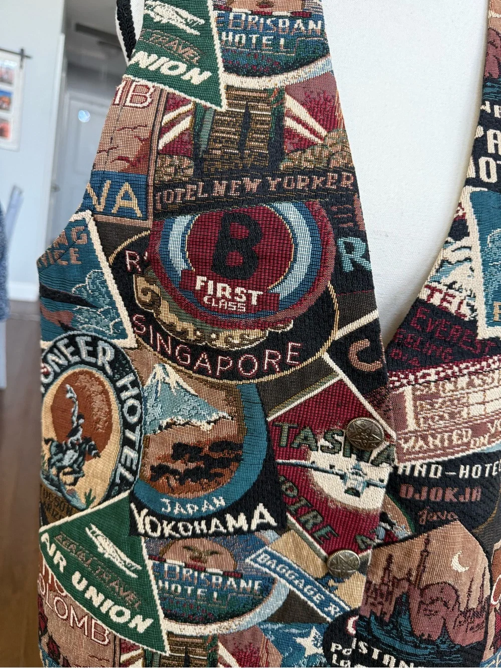 Vintage Denim Republic Travel Patchwork Tapestry Vest in Multicolor